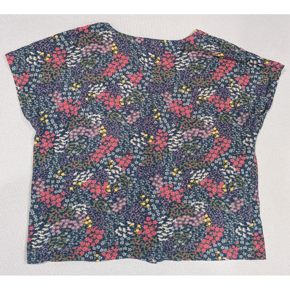Seasalt Cornwall Blouse Womens 10 Blue Floral Organic Cotton V-Neck Top - Picture 4 of 4
